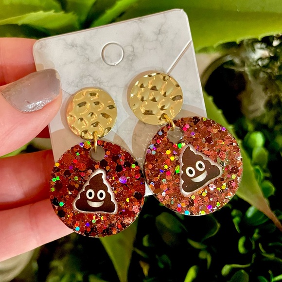 Poop Emoji Acrylic Earrings - Picture 2 of 5